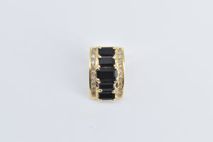 14K Emerald Cut Sapphire Diamond Vintage Slide Pendant Yellow Gold