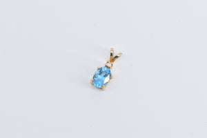 14K Oval Blue Topaz Diamond Accent Vintage Pendant Yellow Gold