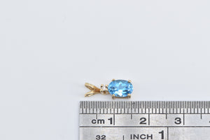 14K Oval Blue Topaz Diamond Accent Vintage Pendant Yellow Gold