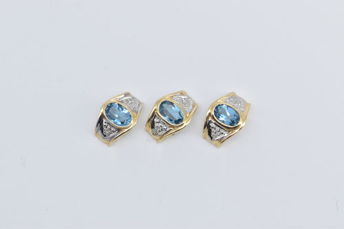 14K Oval Blue Topaz Diamond Ornate Slide Set (3 pcs) Pendant Yellow Gold