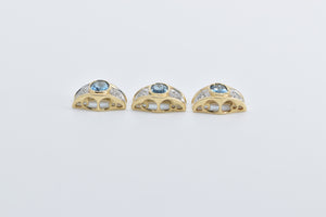 14K Oval Blue Topaz Diamond Ornate Slide Set (3 pcs) Pendant Yellow Gold