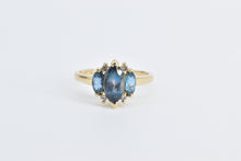 Load image into Gallery viewer, 14K Marquise Blue Topaz Diamond Three Stone Ring Yellow Gold