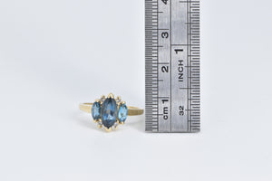 14K Marquise Blue Topaz Diamond Three Stone Ring Yellow Gold