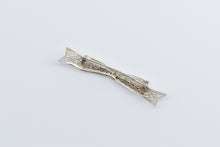 Load image into Gallery viewer, 14K Art Deco Filigree Bow Diamond Ribbon Bar Pin/Brooch White Gold