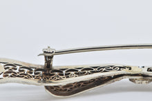 Load image into Gallery viewer, 14K Art Deco Filigree Bow Diamond Ribbon Bar Pin/Brooch White Gold