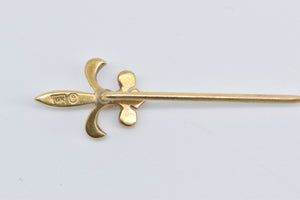 14K Seed Pearl Fleur De Lis Ornate Statement Stick Pin Yellow Gold