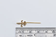 Load image into Gallery viewer, 14K Seed Pearl Fleur De Lis Ornate Statement Stick Pin Yellow Gold