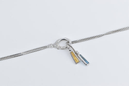 14K Citrine Blue Topaz Diamond Bolo Loop Lavalier Necklace 40