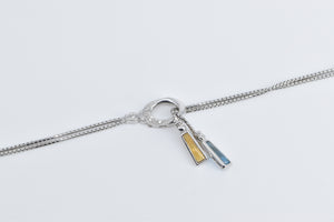 14K Citrine Blue Topaz Diamond Bolo Loop Lavalier Necklace 40" White Gold