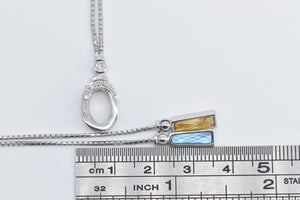 14K Citrine Blue Topaz Diamond Bolo Loop Lavalier Necklace 40" White Gold