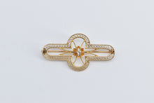 Load image into Gallery viewer, 10K Diamond Art Deco Filigree Rounded Bar Pin/Brooch Yellow Gold