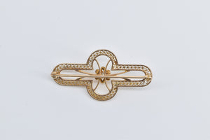 10K Diamond Art Deco Filigree Rounded Bar Pin/Brooch Yellow Gold