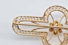 Load image into Gallery viewer, 10K Diamond Art Deco Filigree Rounded Bar Pin/Brooch Yellow Gold