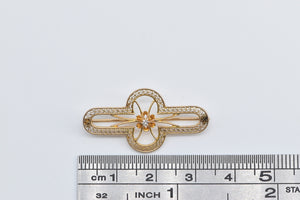 10K Diamond Art Deco Filigree Rounded Bar Pin/Brooch Yellow Gold