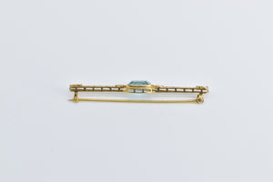 10K Victorian Blue Topaz Ornate Filigree Bar Pin/Brooch Yellow Gold