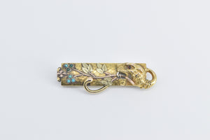 14K Victorian Ornate Tiger Turquoise Floral Branch Pin/Brooch Yellow Gold