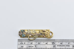 14K Victorian Ornate Tiger Turquoise Floral Branch Pin/Brooch Yellow Gold