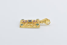 Load image into Gallery viewer, 18K Etruscan Revival Sapphire Ruby Squared Pendant Yellow Gold