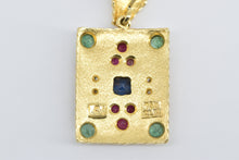 Load image into Gallery viewer, 18K Etruscan Revival Sapphire Ruby Squared Pendant Yellow Gold