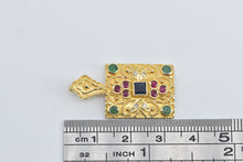 Load image into Gallery viewer, 18K Etruscan Revival Sapphire Ruby Squared Pendant Yellow Gold