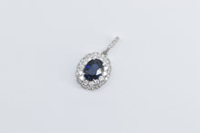 Load image into Gallery viewer, 18K Oval Sapphire Diamond Halo Statement Pendant White Gold