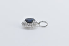 Load image into Gallery viewer, 18K Oval Sapphire Diamond Halo Statement Pendant White Gold