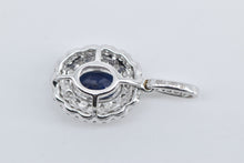 Load image into Gallery viewer, 18K Oval Sapphire Diamond Halo Statement Pendant White Gold