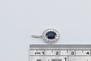 18K Oval Sapphire Diamond Halo Statement Pendant White Gold