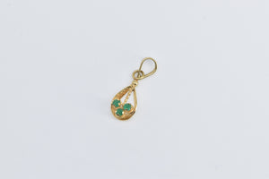 18K Emerald Cluster Tear Drop Vintage Fashion Charm/Pendant Yellow Gold