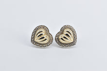 Load image into Gallery viewer, Sterling Silver Two Tone Puffy Heart Love Symbol French Clip Earrings