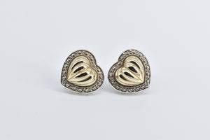 Sterling Silver Two Tone Puffy Heart Love Symbol French Clip Earrings