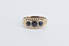 Load image into Gallery viewer, 9K Victorian Sapphire Diamond Three Stone Ring Yellow Gold