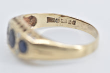 Load image into Gallery viewer, 9K Victorian Sapphire Diamond Three Stone Ring Yellow Gold