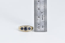 Load image into Gallery viewer, 9K Victorian Sapphire Diamond Three Stone Ring Yellow Gold