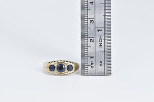 9K Victorian Sapphire Diamond Three Stone Ring Yellow Gold