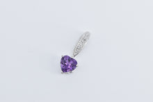 Load image into Gallery viewer, 10K Heart Amethyst Diamond Drop Bar Fashion Pendant White Gold