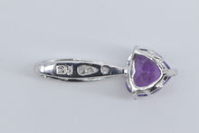 Load image into Gallery viewer, 10K Heart Amethyst Diamond Drop Bar Fashion Pendant White Gold