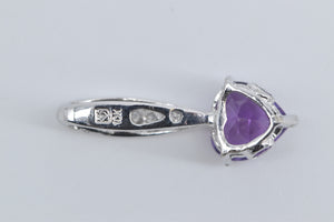 10K Heart Amethyst Diamond Drop Bar Fashion Pendant White Gold