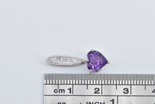 Load image into Gallery viewer, 10K Heart Amethyst Diamond Drop Bar Fashion Pendant White Gold