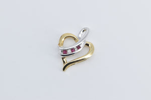 10K Ruby Diamond Heart Love Symbol Two Tone Pendant Yellow Gold