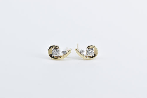 10K Diamond Curved Swirl Vintage Stud Earrings Yellow Gold