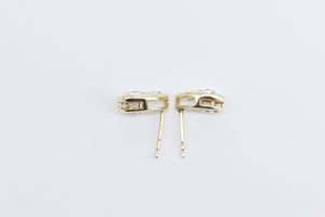 10K Diamond Curved Swirl Vintage Stud Earrings Yellow Gold