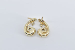 10K Diamond Curved Swirl Vintage Stud Earrings Yellow Gold