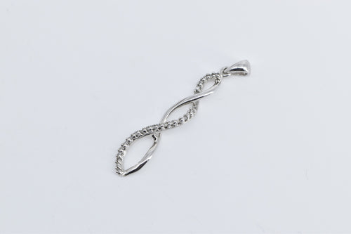 10K Diamond Twist Spiral Dangle Fashion Pendant White Gold