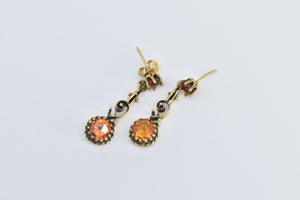 14K Victorian Citrine Ornate Filigree Dangle Drop Earrings Yellow Gold