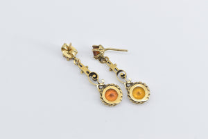 14K Victorian Citrine Ornate Filigree Dangle Drop Earrings Yellow Gold