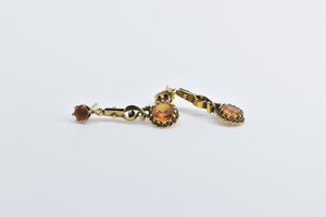 14K Victorian Citrine Ornate Filigree Dangle Drop Earrings Yellow Gold