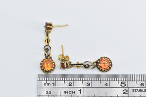 14K Victorian Citrine Ornate Filigree Dangle Drop Earrings Yellow Gold