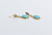 Load image into Gallery viewer, 14K Pear Tear Drop Turquoise Bamboo Motif Earrings Yellow Gold