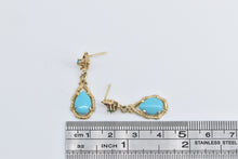 Load image into Gallery viewer, 14K Pear Tear Drop Turquoise Bamboo Motif Earrings Yellow Gold